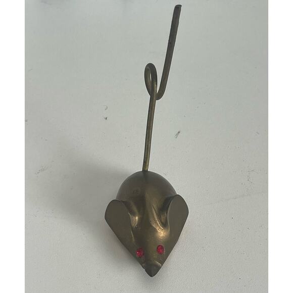 Vintage Solid Brass Mouse, Rudy Rhinestone Eyes, Extra Long Tail - Picture 2 of 4